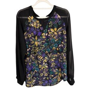 Lost & Found Floral Blouse with Sheer Sleeves Size L Boho Festival Y2K Night Out